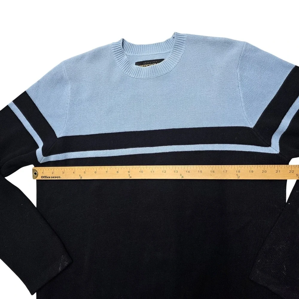 Vtg 90s Abercrombie Fitch Mens Sweater Large Blue Black Striped Crew Long Sleeve